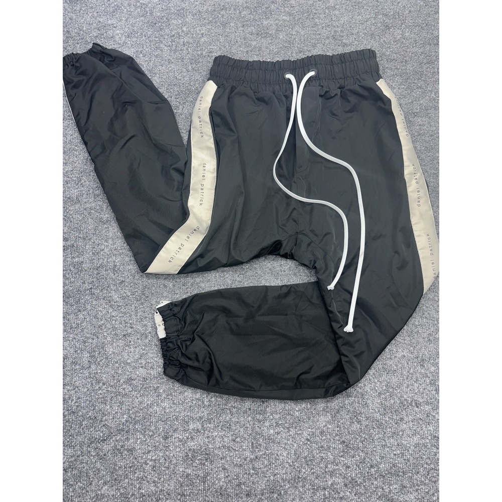 Daniel Patrick Mens Small Black Cream Logo Side Stripe Ankle Zip Track Pants Top